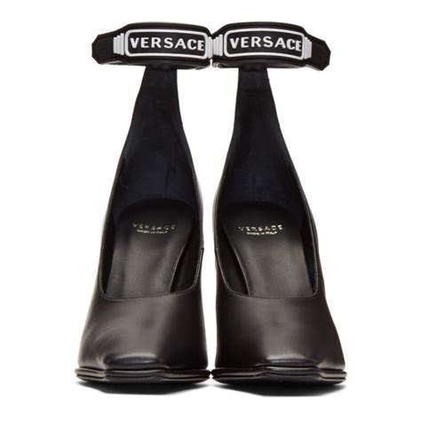 versace black and white logo strap heels